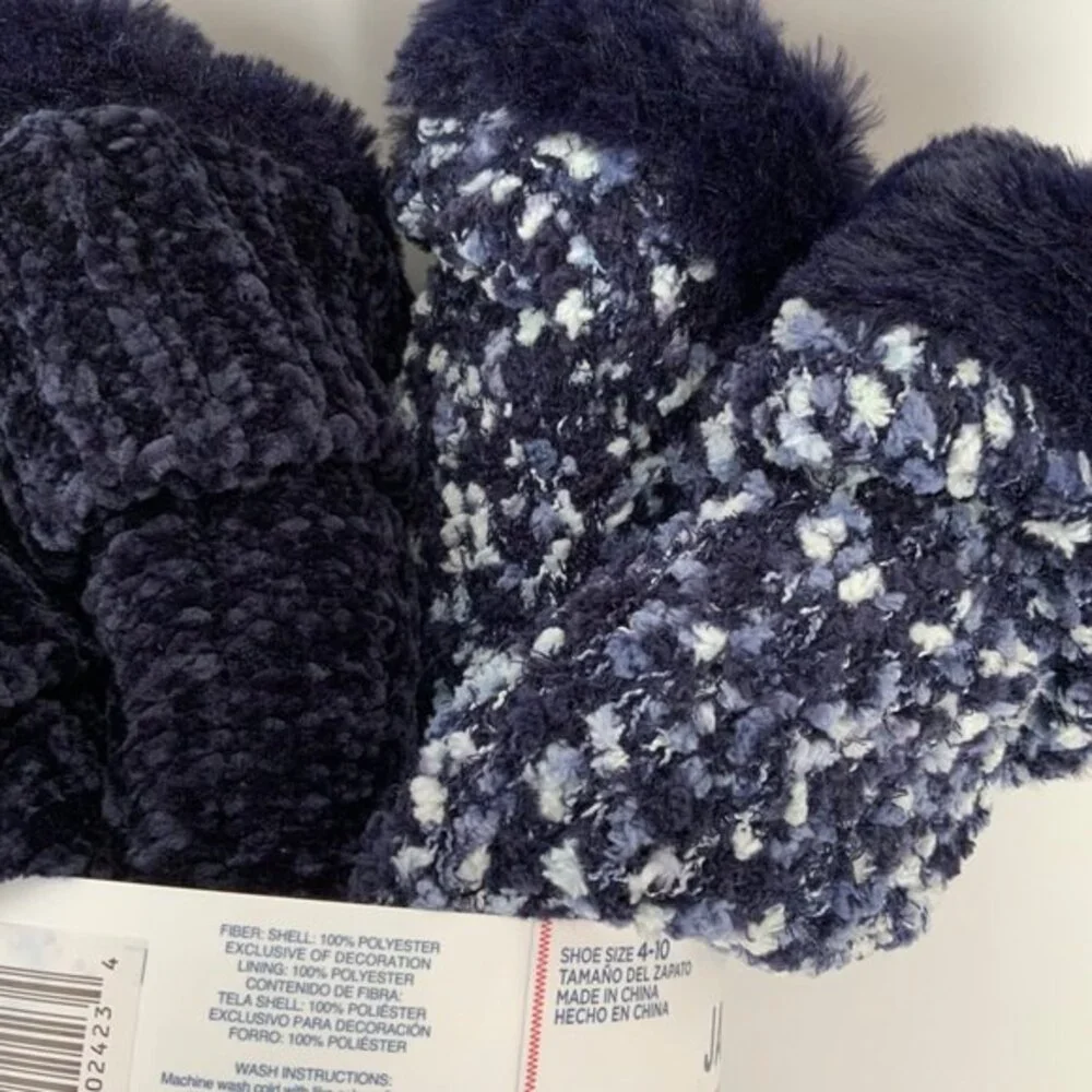 Jane & Bleecker Socks Size 4-10 Blue Super Soft Slipper Socks 2 pairs